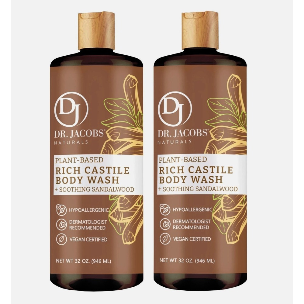 2 PACK OF Dr Jacobs Naturals 32oz Sandalwood Castile Body Wash Soap Plant-Based
